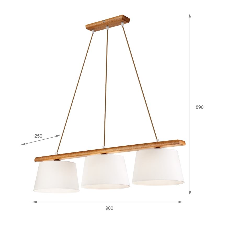 Luster na sajli AIDA 3xE27/60W/230V, prečnik 25 cm, hrast