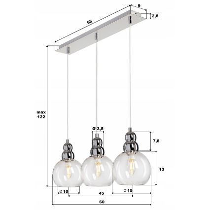 Luster na sajli AKSO 3xE14/40W/230V matni hrom