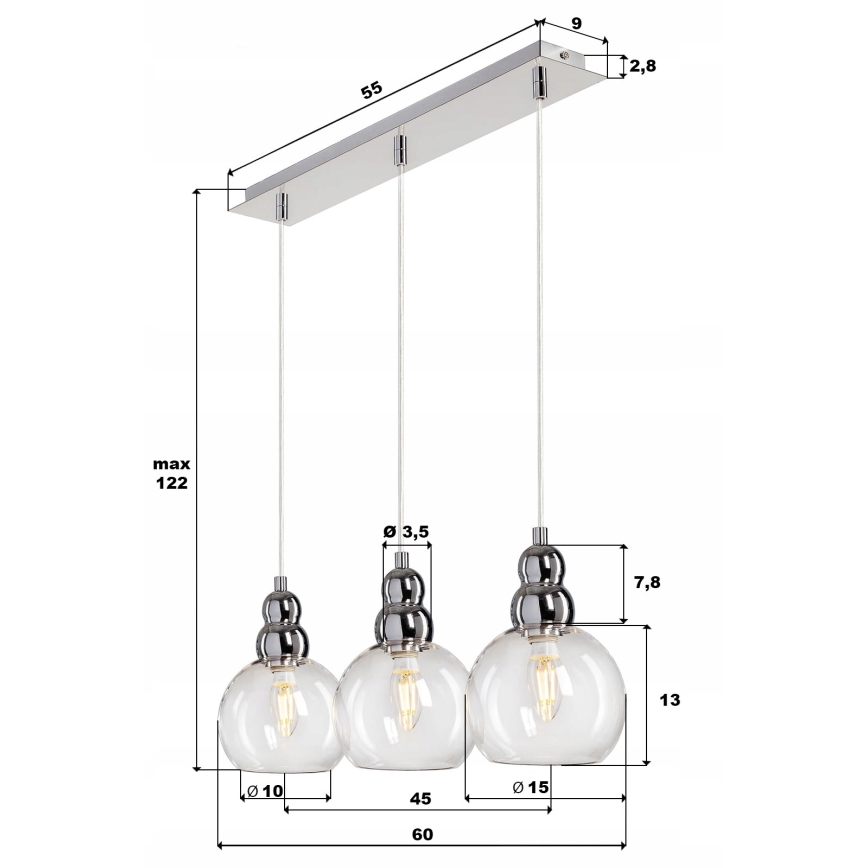 Luster na sajli AKSO 3xE14/40W/230V matni hrom