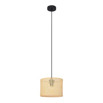 Luster na sajli ALBA 1x E27/15W/230V, prečnik 20 cm, ratan/crna