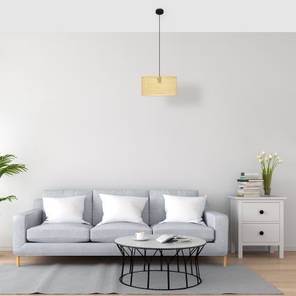 Luster na sajli ALBA 1xE27/15W/230V, prečnik 40 cm, ratan/crna