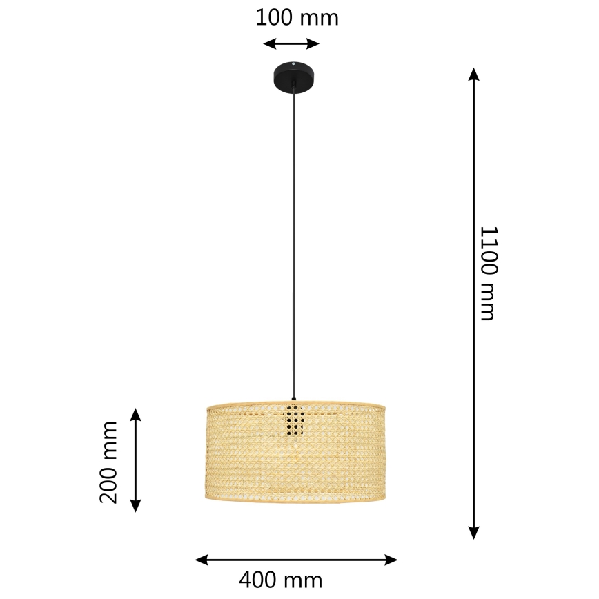 Luster na sajli ALBA 1xE27/15W/230V, prečnik 40 cm, ratan/crna