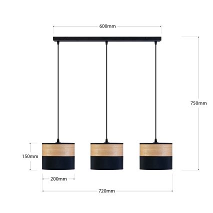 Luster na sajli ALBA 3xE27/15W/230V crna/braon