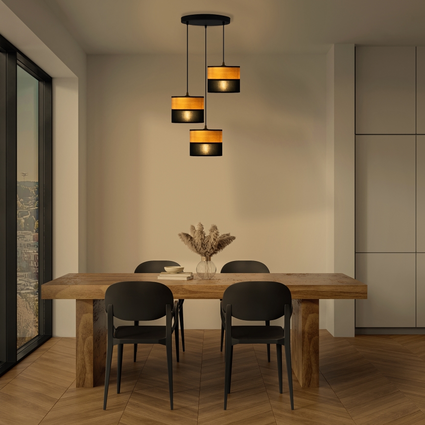 Luster na sajli ALBA 3xE27/15W/230V, prečnik 40 cm, crna/smeđa