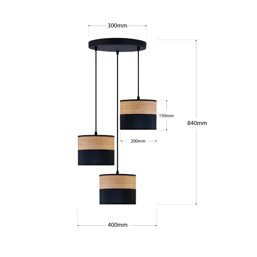 Luster na sajli ALBA 3xE27/15W/230V, prečnik 40 cm, crna/smeđa