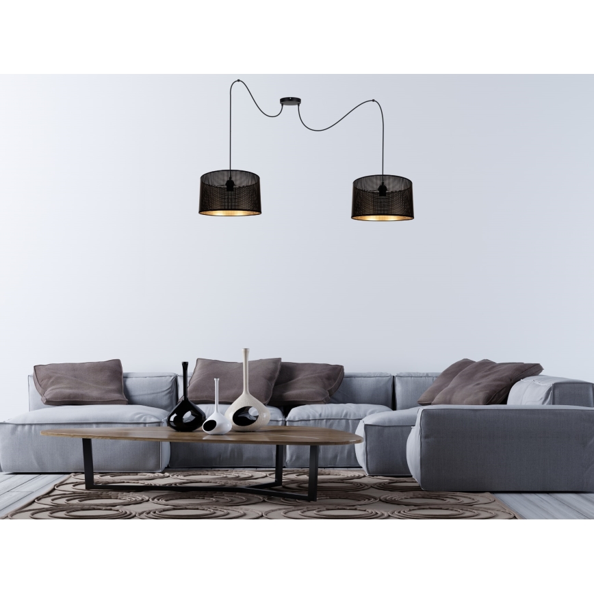 Luster na sajli ALDO 2xE27/60W/230V pauk crni