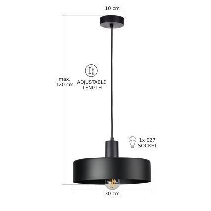 Luster na sajli ARCANE 1xE27/60W/230V, crne boje