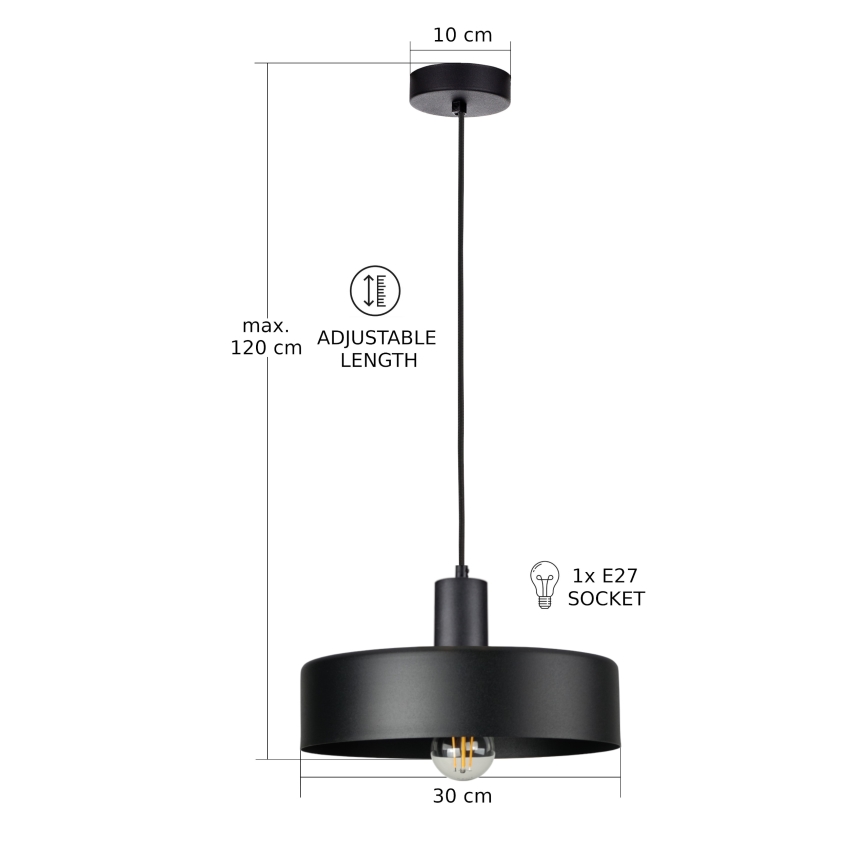 Luster na sajli ARCANE 1xE27/60W/230V, crne boje