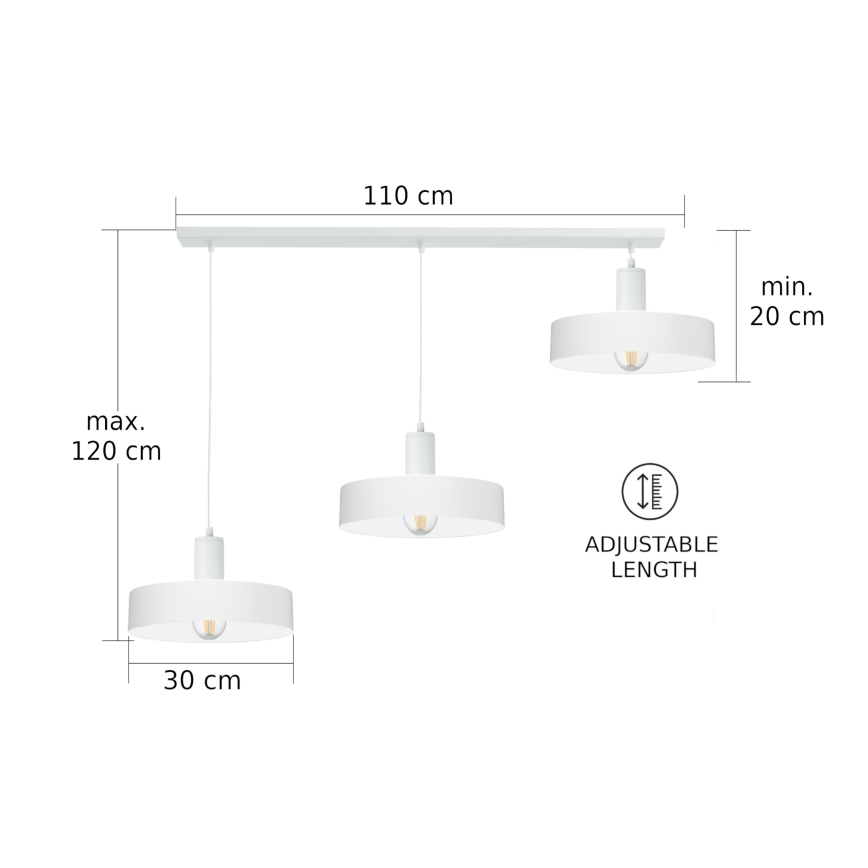 Luster na sajli ARCANE 3xE27/60W/230V bela