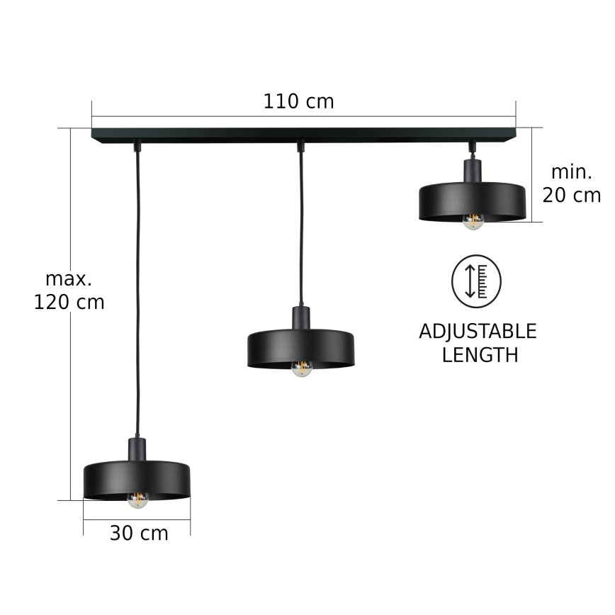 Luster na sajli ARCANE 3xE27/60W/230V crna