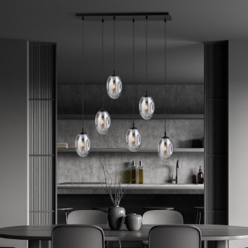 Luster na sajli ASTRAL 6xE14/10W/230V crna/zadimljena