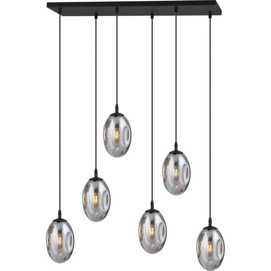 Luster na sajli ASTRAL 6xE14/10W/230V crna/zadimljena