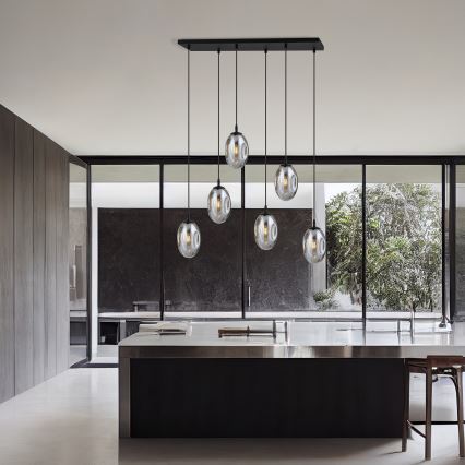 Luster na sajli ASTRAL 6xE14/10W/230V crna/zadimljena