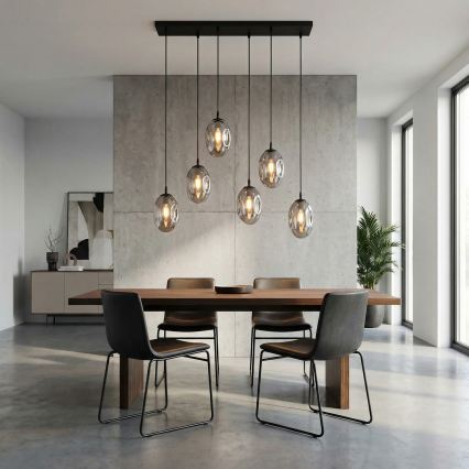 Luster na sajli ASTRAL 6xE14/10W/230V crna/zadimljena