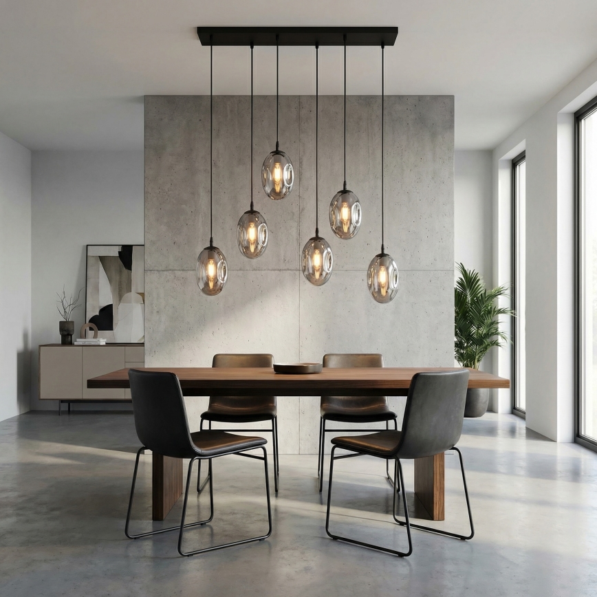 Luster na sajli ASTRAL 6xE14/10W/230V crna/zadimljena