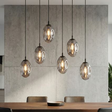 Luster na sajli ASTRAL 6xE14/10W/230V crna/zadimljena