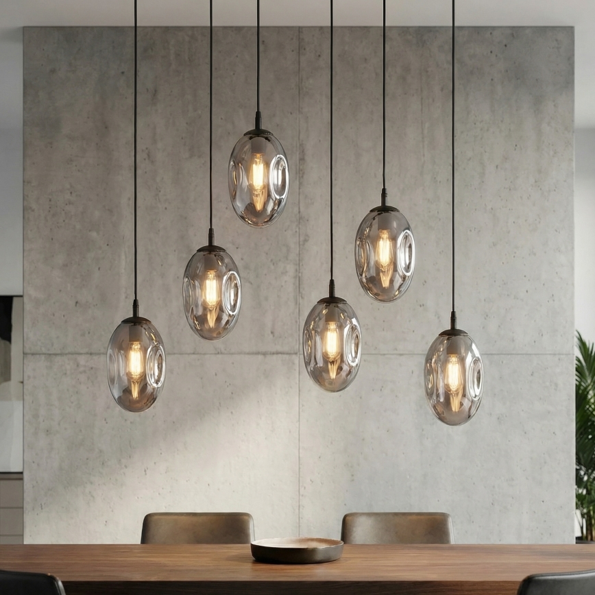 Luster na sajli ASTRAL 6xE14/10W/230V crna/zadimljena
