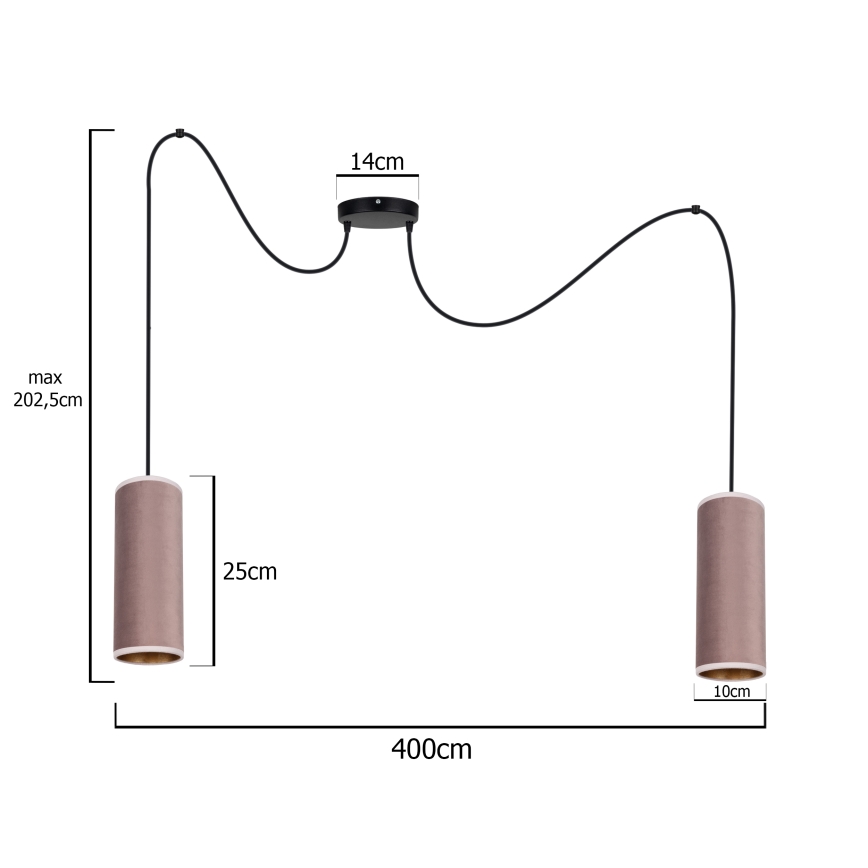 Luster na sajli AVALO 2xE27/60W/230V pauk ružičasta/boja bakra