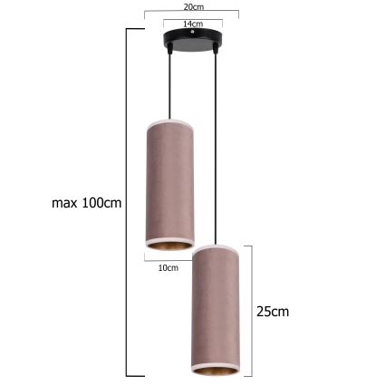 Luster na sajli AVALO 2xE27/60W/230V prečnik 20 cm ružičasta/bakrena