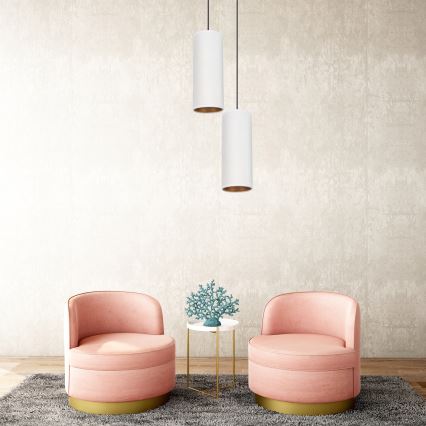 Luster na sajli AVALO 2xE27/60W/230V Ø 20 cm bela/bakrena