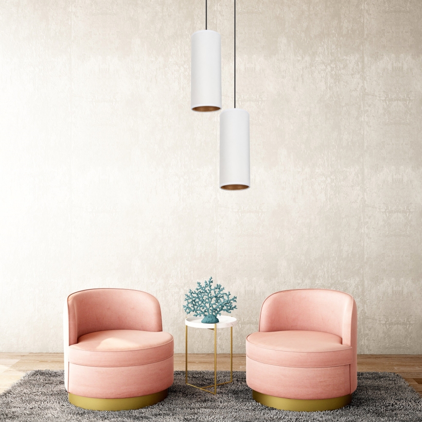Luster na sajli AVALO 2xE27/60W/230V Ø 20 cm bela/bakrena