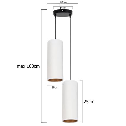 Luster na sajli AVALO 2xE27/60W/230V Ø 20 cm bela/bakrena