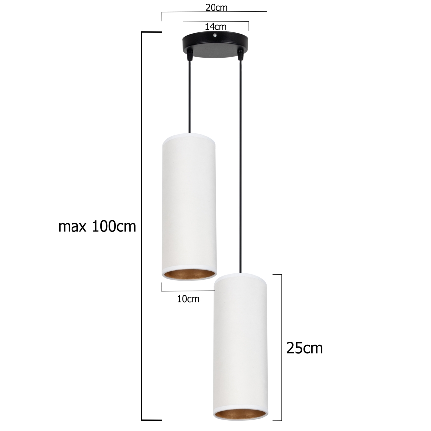 Luster na sajli AVALO 2xE27/60W/230V Ø 20 cm bela/bakrena
