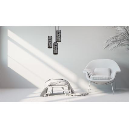 Luster na sajli AVALO 3xE27/60W/230V, prečnik 35 cm, siva/crna