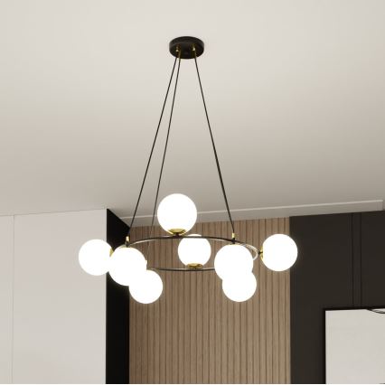 Luster na sajli AZURA 8xE14/10W/230V crna/bela