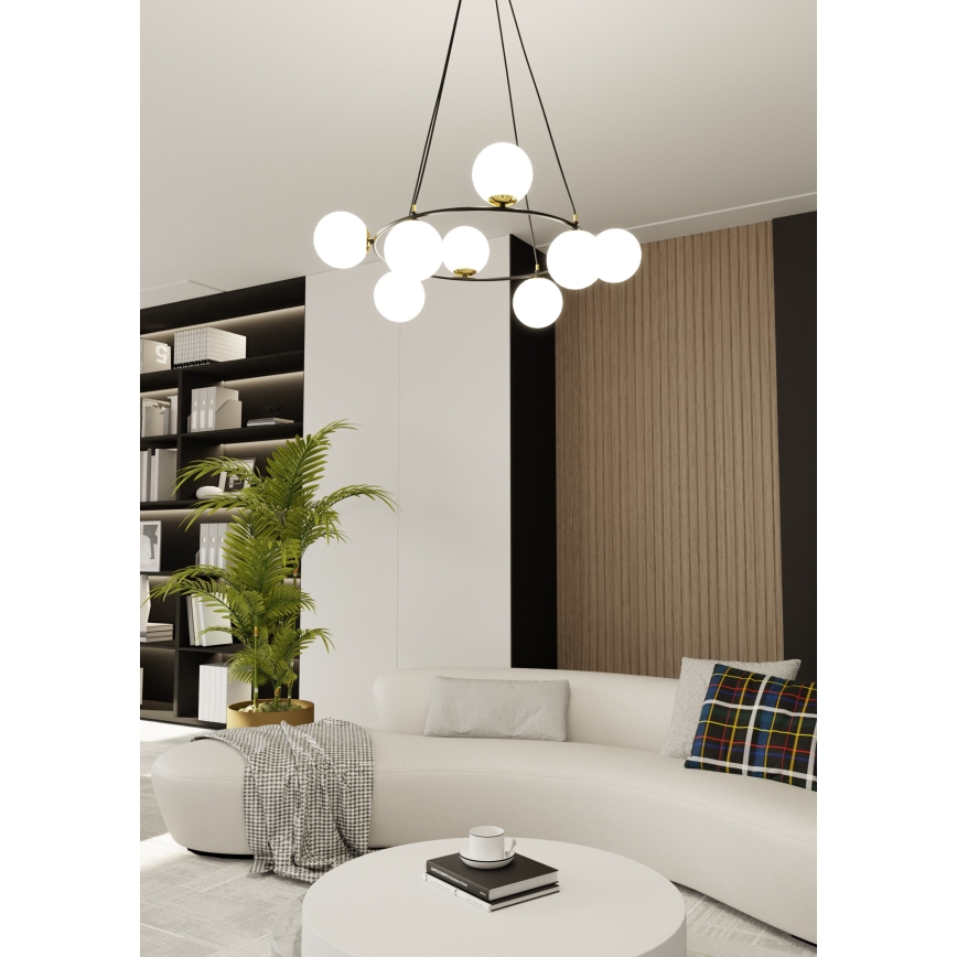 Luster na sajli AZURA 8xE14/10W/230V crna/bela