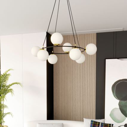 Luster na sajli AZURA 8xE14/10W/230V crna/bela