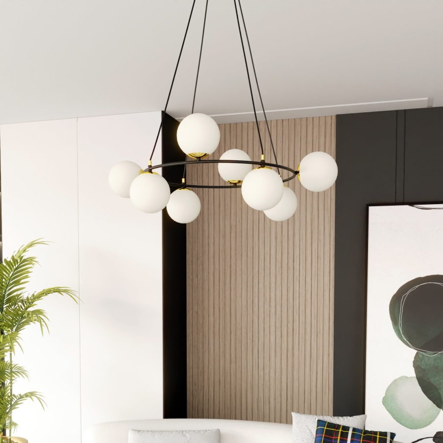Luster na sajli AZURA 8xE14/10W/230V crna/bela