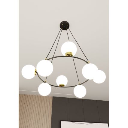 Luster na sajli AZURA 8xE14/10W/230V crna/bela