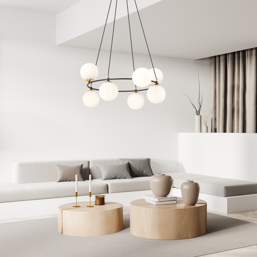 Luster na sajli AZURA 8xE14/10W/230V crna/bela