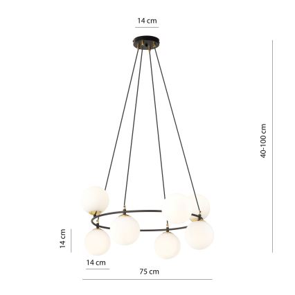 Luster na sajli AZURA 8xE14/10W/230V crna/bela
