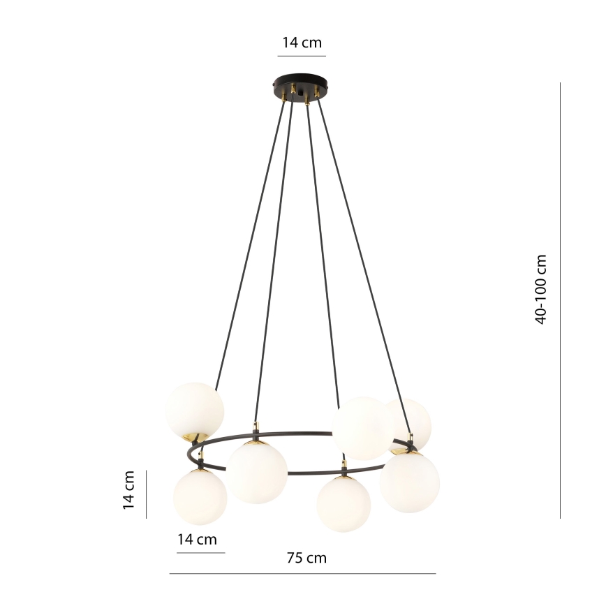 Luster na sajli AZURA 8xE14/10W/230V crna/bela