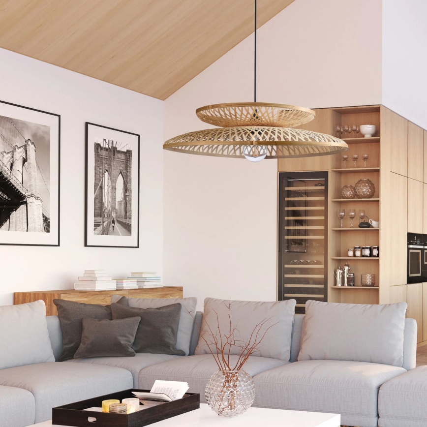 Luster na sajli BALI 1xE27/20W/230V prečnik 60 cm bambus