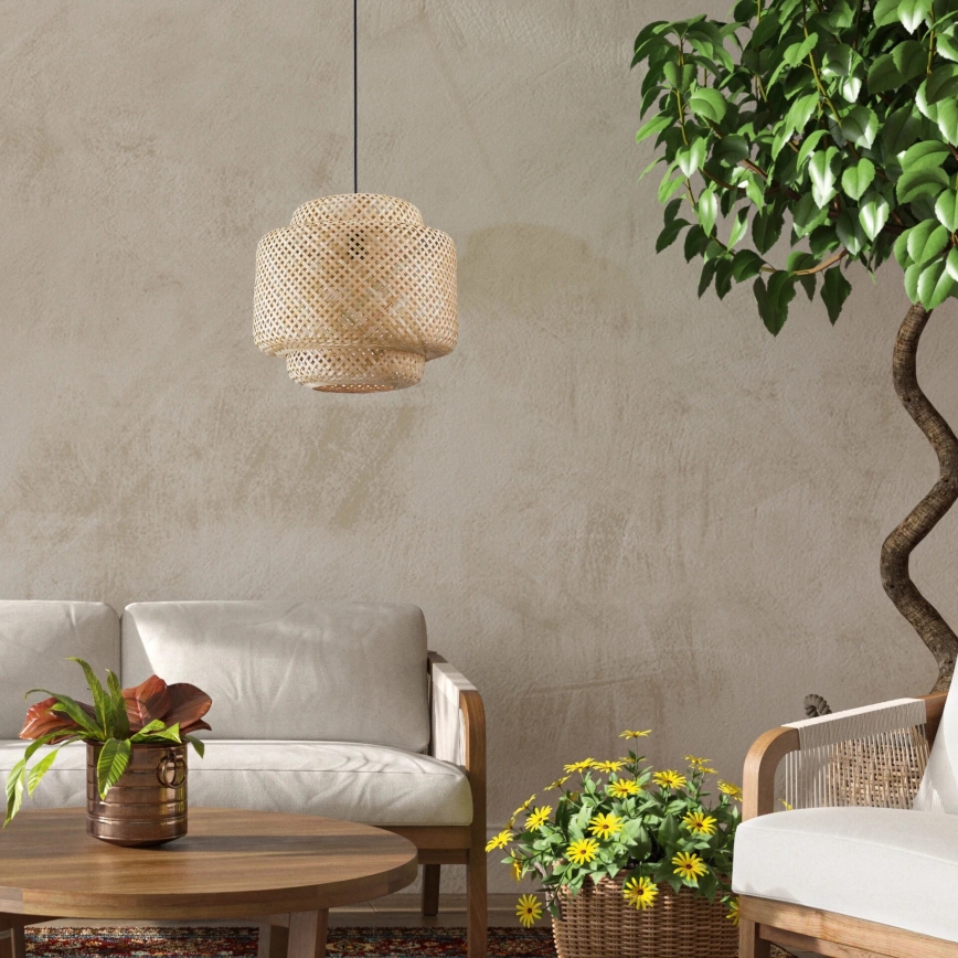 Luster na sajli BERTA 1xE27/20W/230V, prečnik 40 cm, bambus