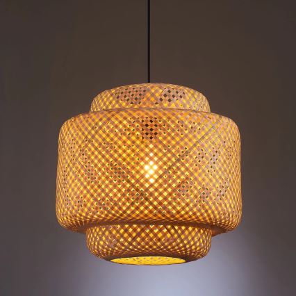 Luster na sajli BERTA 1xE27/20W/230V, prečnik 40 cm, bambus