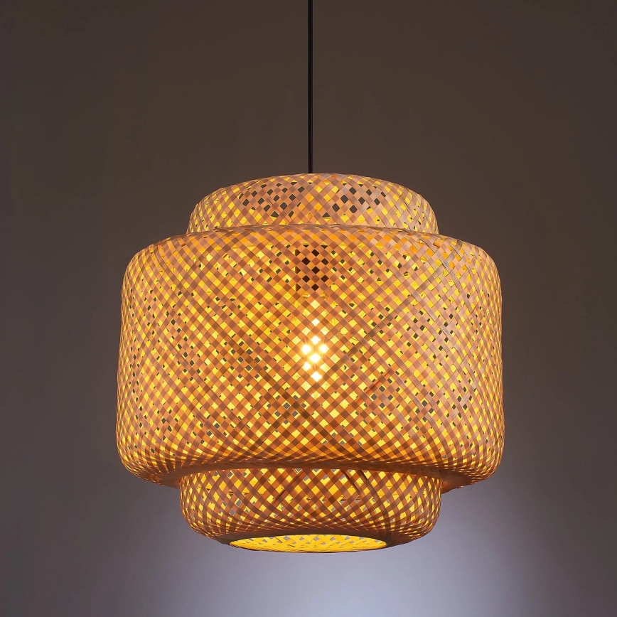 Luster na sajli BERTA 1xE27/20W/230V, prečnik 40 cm, bambus
