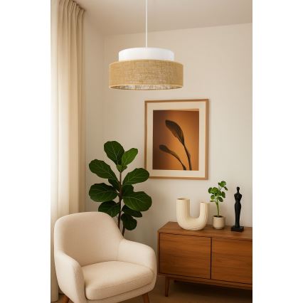 Luster na sajli BOHO 1xE27/60W/230V prečnik 40 cm beli/bež