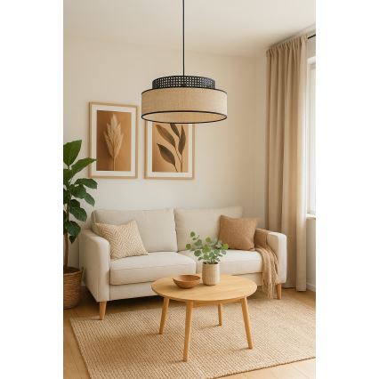 Luster na sajli BOHO 1xE27/60W/230V prečnik 40 cm crna/ratan