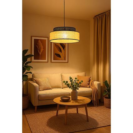 Luster na sajli BOHO 1xE27/60W/230V prečnik 40 cm crna/ratan
