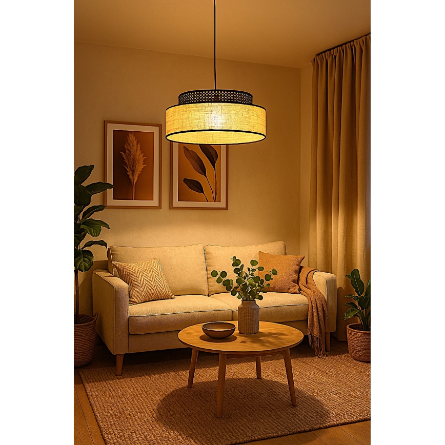 Luster na sajli BOHO 1xE27/60W/230V prečnik 40 cm crna/ratan