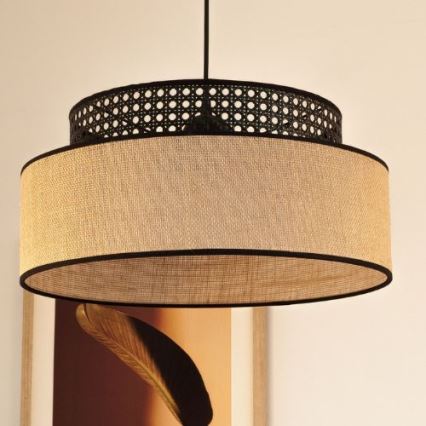 Luster na sajli BOHO 1xE27/60W/230V prečnik 40 cm crna/ratan