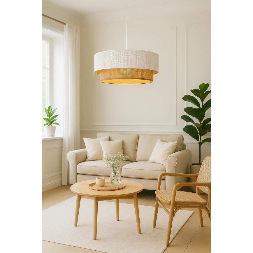 Luster na sajli BORHO 1xE27/60W/230V prečnik 50 cm bela/juta