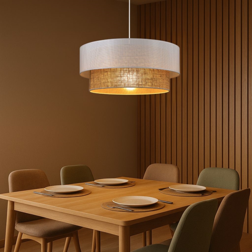 Luster na sajli BORHO 1xE27/60W/230V prečnik 50 cm bela/juta