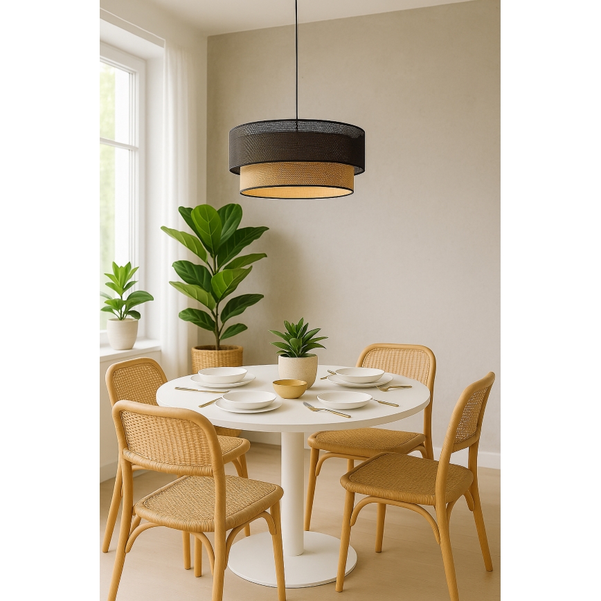 Luster na sajli BORHO 1xE27/60W/230V prečnik 50 cm crna/juta