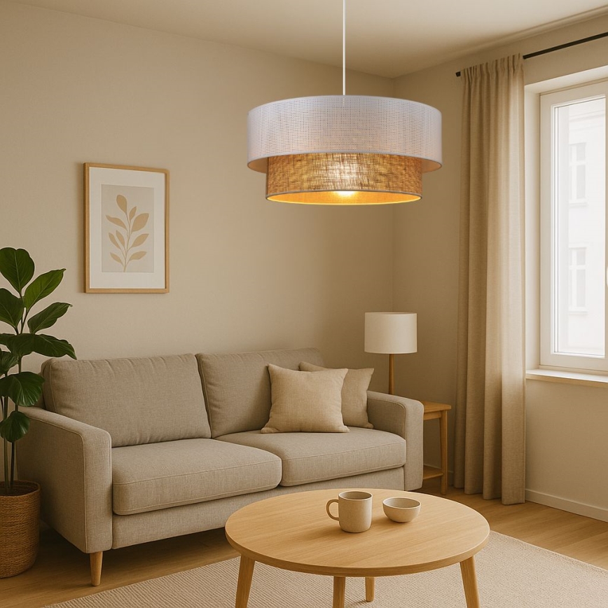 Luster na sajli BORHO 1xE27/60W/230V Ø 40 cm bela/juta
