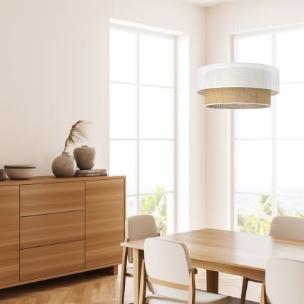 Luster na sajli BORHO 1xE27/60W/230V Ø 40 cm bela/juta
